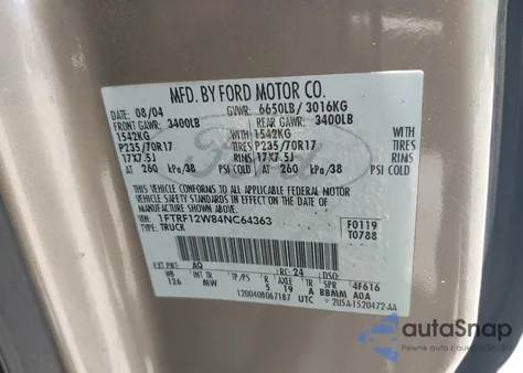 2004 Ford F-150 Stx/Xl/Xlt from USA, damaged, VIN 1FTRF12W84NC64363